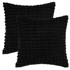 2Pcs Checkered Plush Throw Pillow Covers Pillowcases 20 x 20 Inch Black
